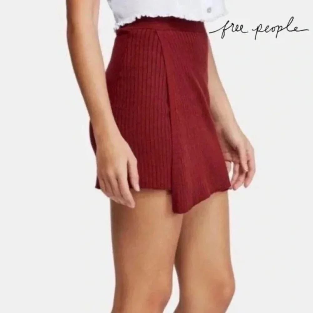Free People Women's Mod Knit Wrap Skirt in Wine Small New with Tags